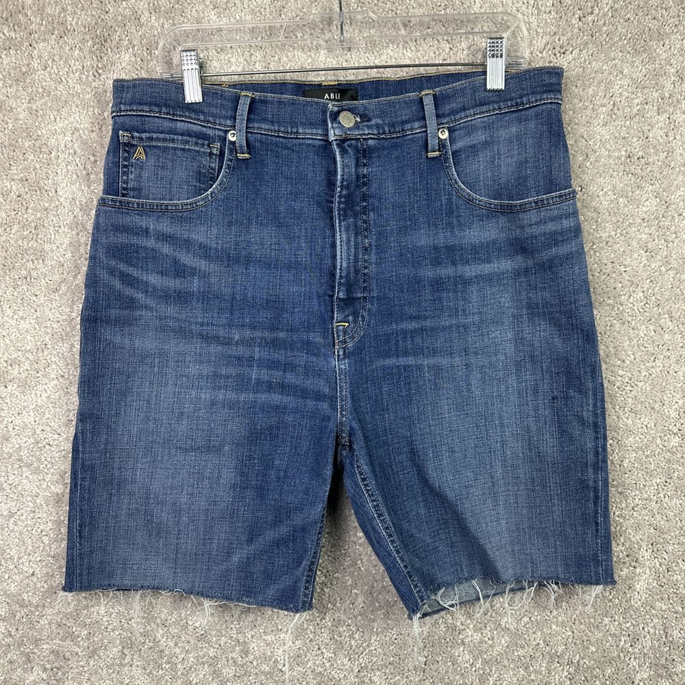 ABLE Jean Shorts Denim Raw‎ Hem Cut Off Size 32 Mid Rise